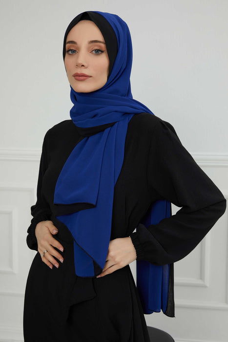 Two Colors Double Side Put on Reversible Hijab Scarves for Women Muslim Regular Chiffon Shawl Turban Head Wraps Turban for Women,CTS-10