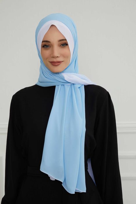 Two Colors Double Side Put on Reversible Hijab Scarves for Women Muslim Regular Chiffon Shawl Turban Head Wraps Turban for Women,CTS-10