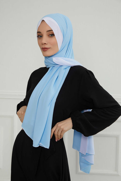 Two Colors Double Side Put on Reversible Hijab Scarves for Women Muslim Regular Chiffon Shawl Turban Head Wraps Turban for Women,CTS-10