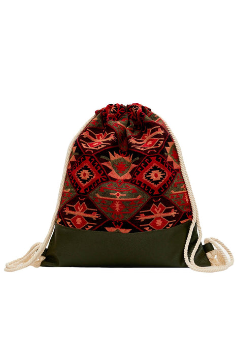 Rucksack aus Leder mit ethnischem Muster, CS-4