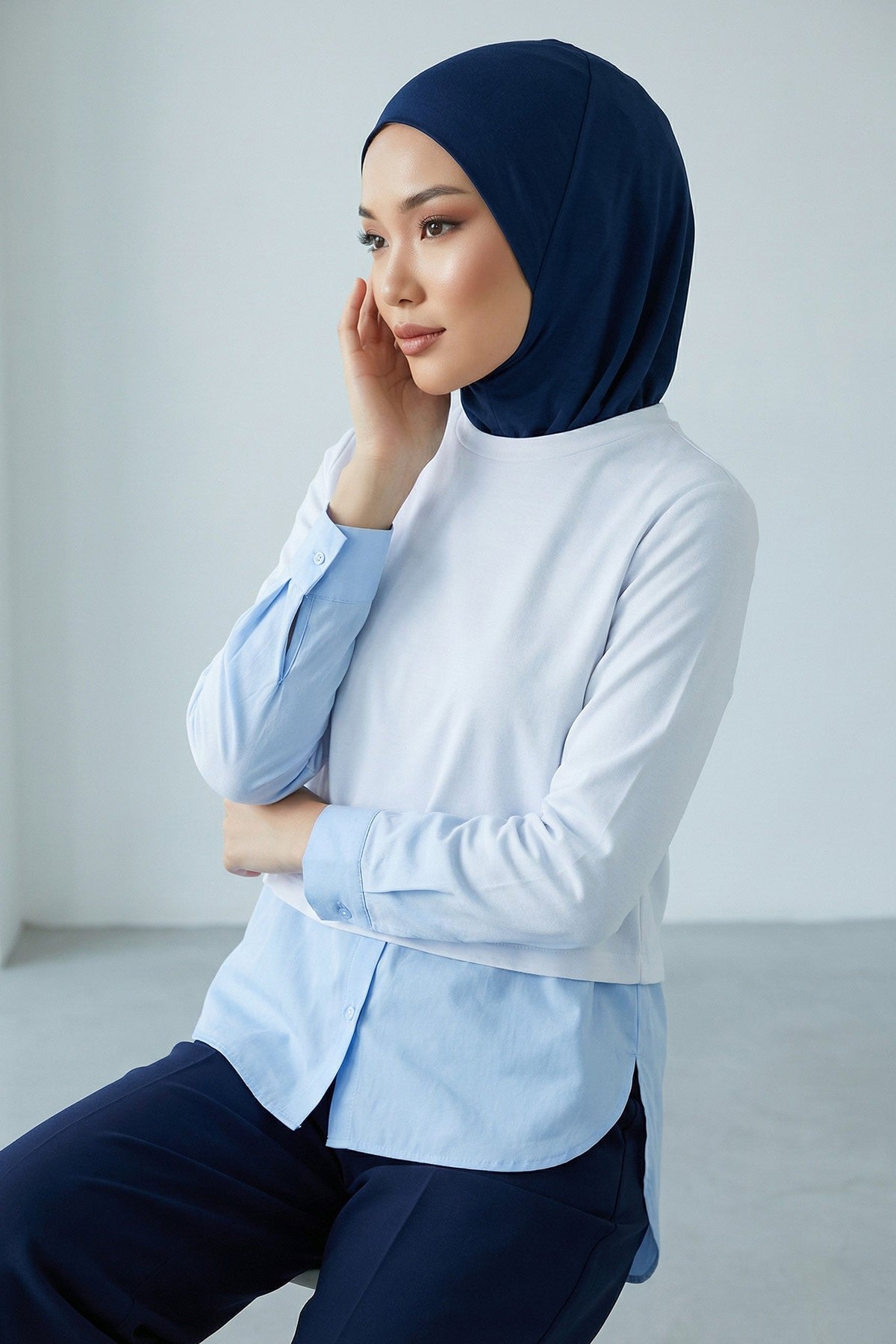 Easy Wear Instant Turban Bonnet for Women, Practical Inner Turban Cap, Quick Wear Instant Hijab Bonnet, Ready Hijab Head Wrap Under Cap,TB-5 Navy Blue