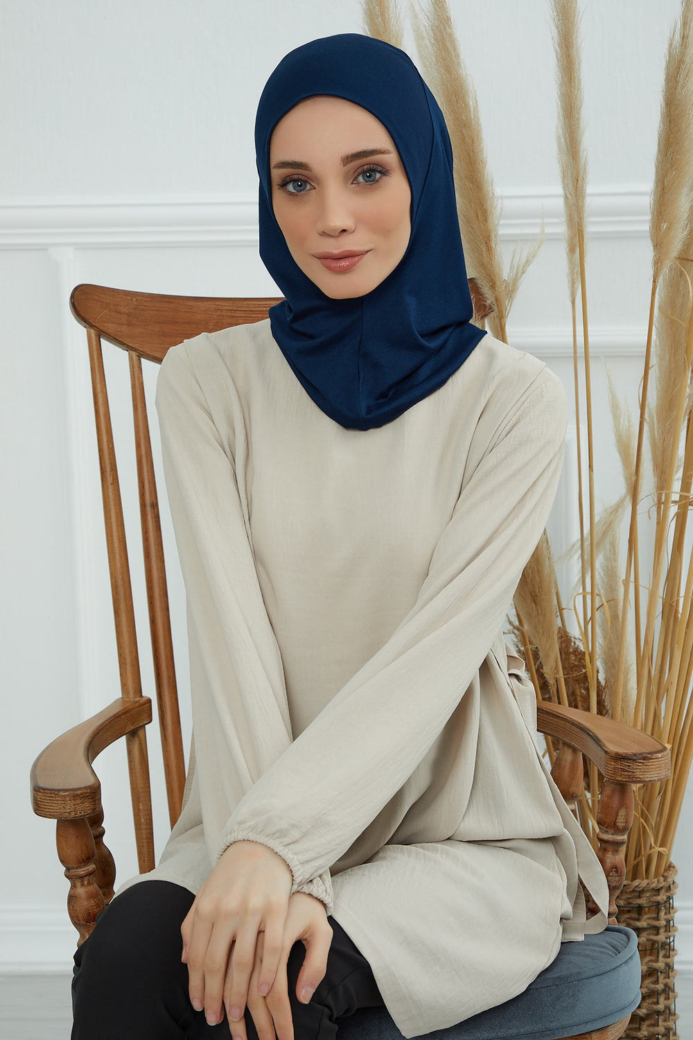 Easy Wear Instant Turban Bonnet for Women, Practical Inner Turban Cap, Quick Wear Instant Hijab Bonnet, Ready Hijab Head Wrap Under Cap,TB-5 Navy Blue