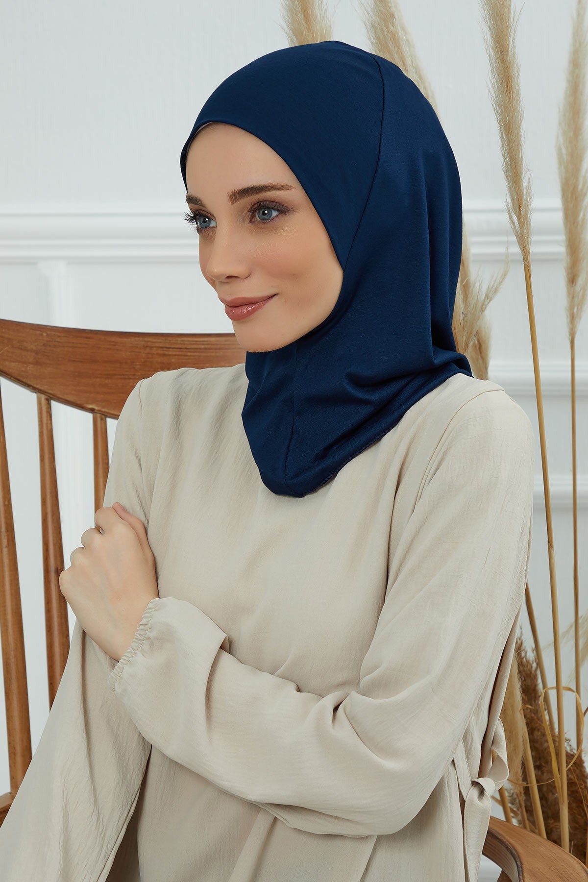 Easy Wear Instant Turban Bonnet for Women, Practical Inner Turban Cap, Quick Wear Instant Hijab Bonnet, Ready Hijab Head Wrap Under Cap,TB-5 Navy Blue