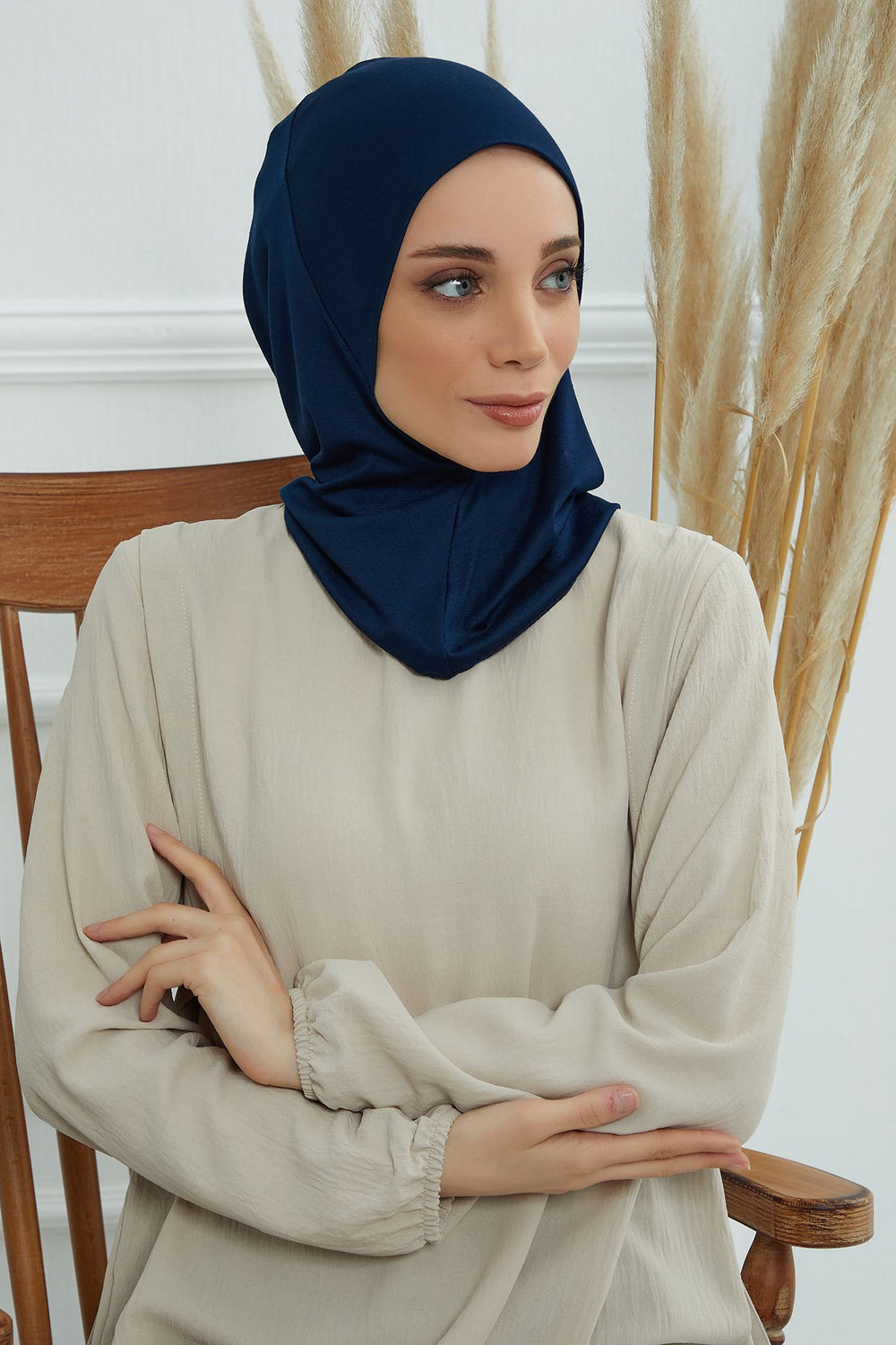 Easy Wear Instant Turban Bonnet for Women, Practical Inner Turban Cap, Quick Wear Instant Hijab Bonnet, Ready Hijab Head Wrap Under Cap,TB-5 Navy Blue