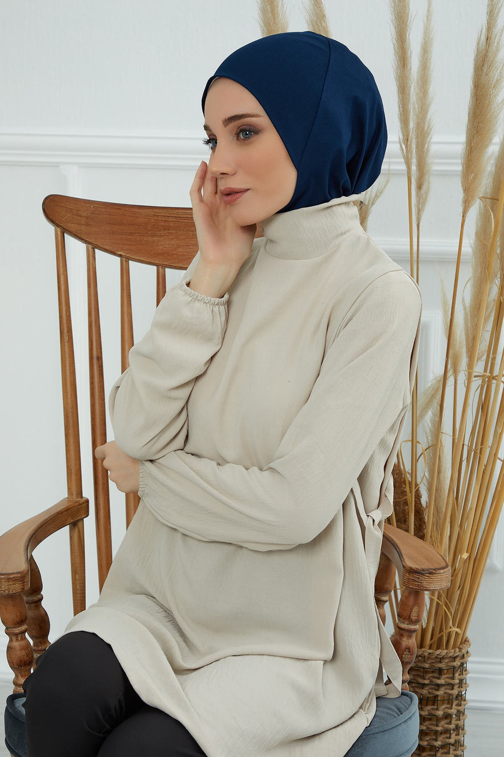 Easy Wear Instant Turban Bonnet for Women, Practical Inner Turban Cap, Quick Wear Instant Hijab Bonnet, Ready Hijab Head Wrap Under Cap,TB-5 Navy Blue