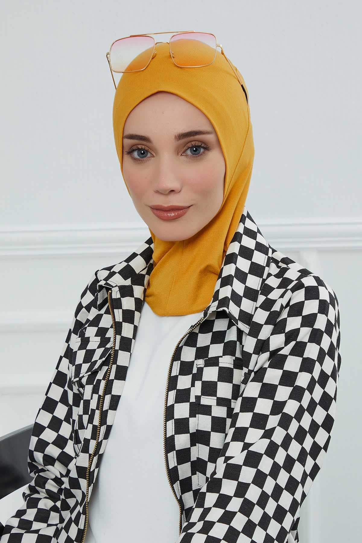 Easy Wear Instant Turban Bonnet for Women, Practical Inner Turban Cap, Quick Wear Instant Hijab Bonnet, Ready Hijab Head Wrap Under Cap,TB-5 Mustard Yellow