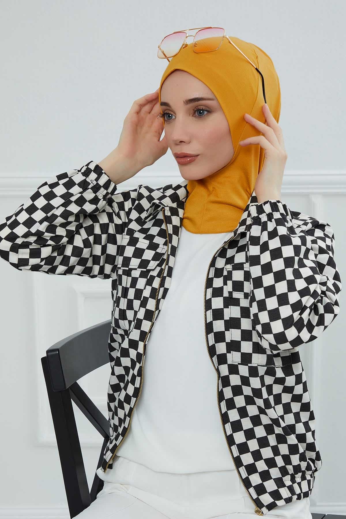 Easy Wear Instant Turban Bonnet for Women, Practical Inner Turban Cap, Quick Wear Instant Hijab Bonnet, Ready Hijab Head Wrap Under Cap,TB-5 Mustard Yellow