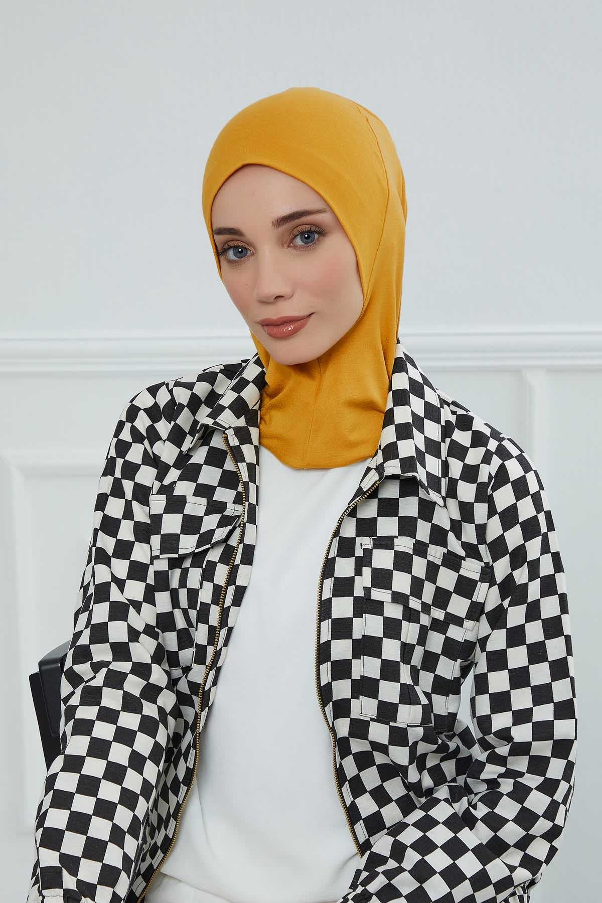 Easy Wear Instant Turban Bonnet for Women, Practical Inner Turban Cap, Quick Wear Instant Hijab Bonnet, Ready Hijab Head Wrap Under Cap,TB-5 Mustard Yellow