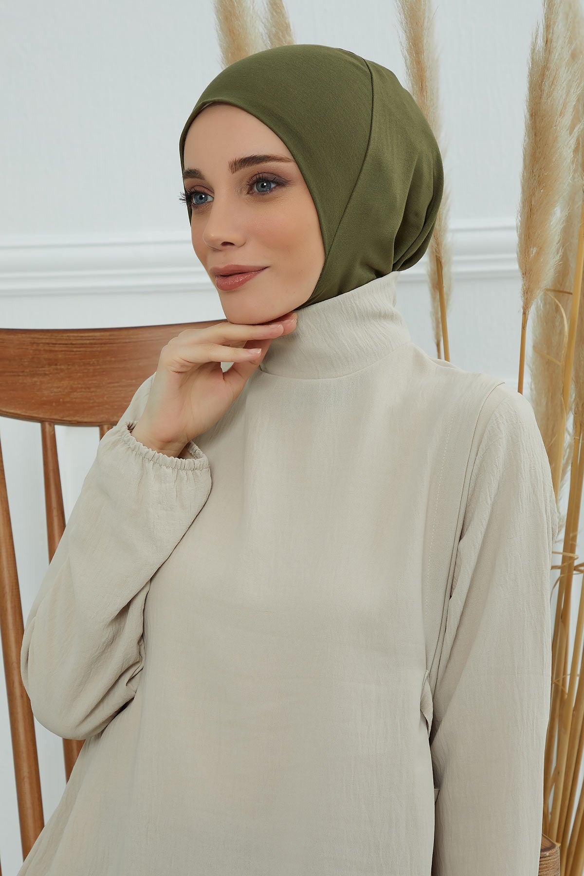Easy Wear Instant Turban Bonnet for Women, Practical Inner Turban Cap, Quick Wear Instant Hijab Bonnet, Ready Hijab Head Wrap Under Cap,TB-5 Army Green