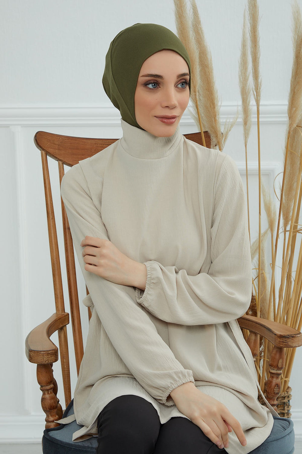 Easy Wear Instant Turban Bonnet for Women, Practical Inner Turban Cap, Quick Wear Instant Hijab Bonnet, Ready Hijab Head Wrap Under Cap,TB-5 Army Green
