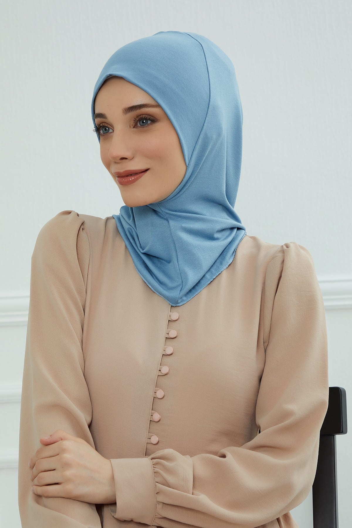 Easy Wear Instant Turban Bonnet for Women, Practical Inner Turban Cap, Quick Wear Instant Hijab Bonnet, Ready Hijab Head Wrap Under Cap,TB-5 Blue