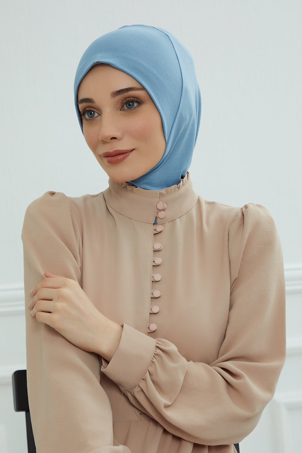 Easy Wear Instant Turban Bonnet for Women, Practical Inner Turban Cap, Quick Wear Instant Hijab Bonnet, Ready Hijab Head Wrap Under Cap,TB-5 Blue