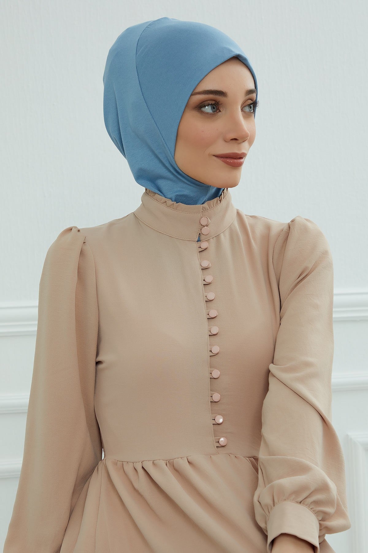 Easy Wear Instant Turban Bonnet for Women, Practical Inner Turban Cap, Quick Wear Instant Hijab Bonnet, Ready Hijab Head Wrap Under Cap,TB-5 Blue