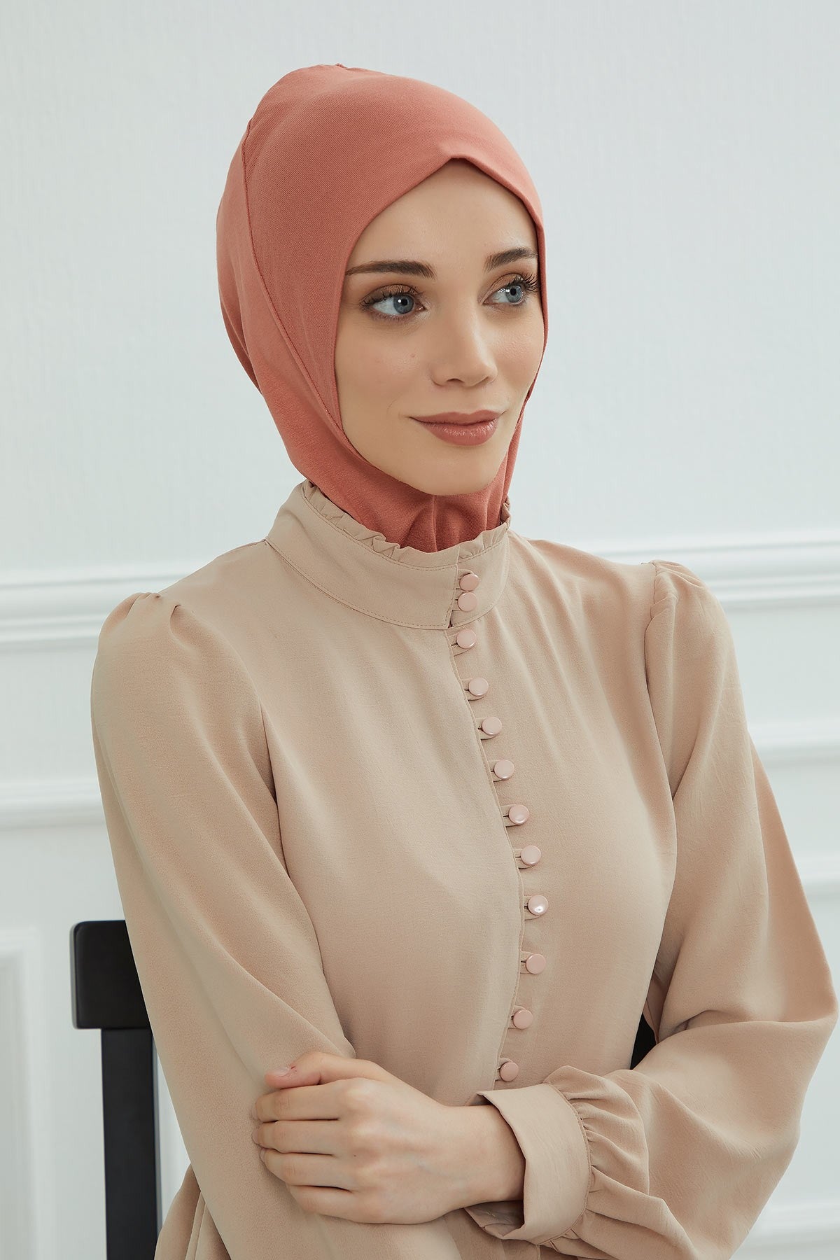 Easy Wear Instant Turban Bonnet for Women, Practical Inner Turban Cap, Quick Wear Instant Hijab Bonnet, Ready Hijab Head Wrap Under Cap,TB-5 Salmon