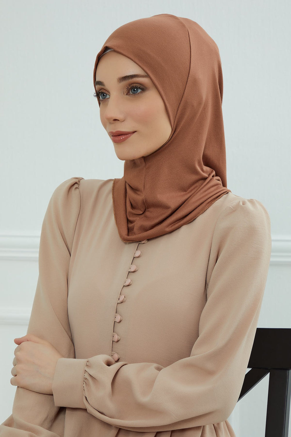 Easy Wear Instant Turban Bonnet for Women, Practical Inner Turban Cap, Quick Wear Instant Hijab Bonnet, Ready Hijab Head Wrap Under Cap,TB-5 Caramel Brown