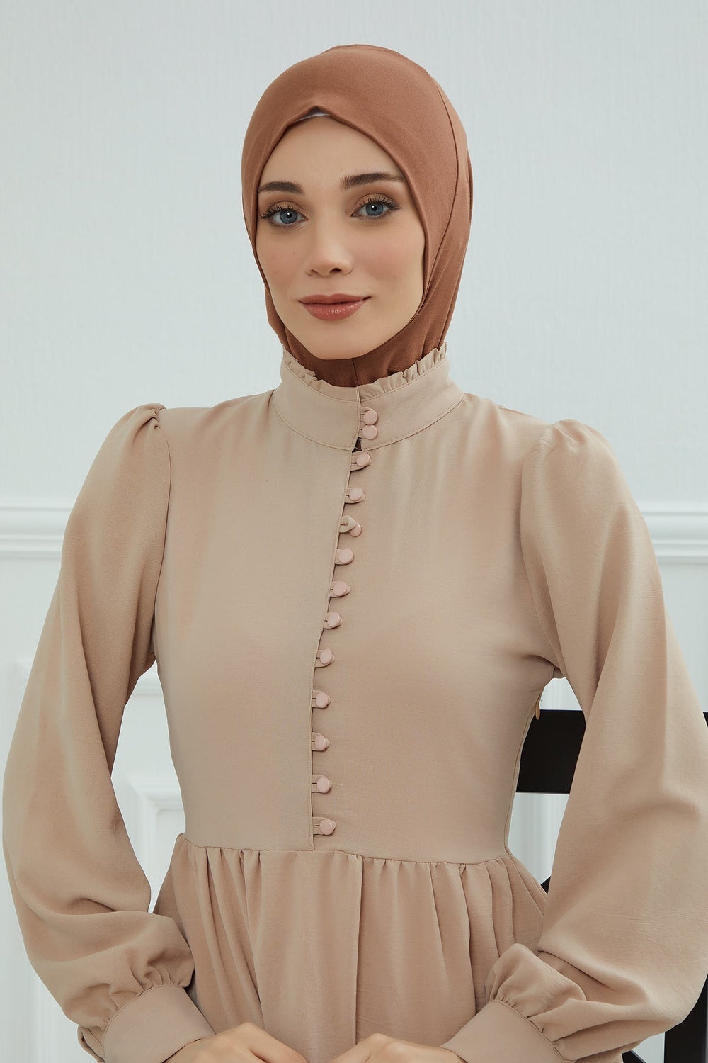 Easy Wear Instant Turban Bonnet for Women, Practical Inner Turban Cap, Quick Wear Instant Hijab Bonnet, Ready Hijab Head Wrap Under Cap,TB-5 Caramel Brown