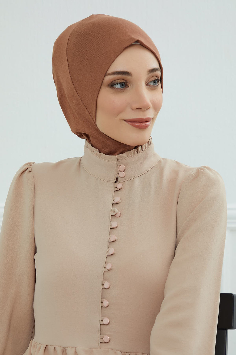 Easy Wear Instant Turban Bonnet for Women, Practical Inner Turban Cap, Quick Wear Instant Hijab Bonnet, Ready Hijab Head Wrap Under Cap,TB-5 Caramel Brown