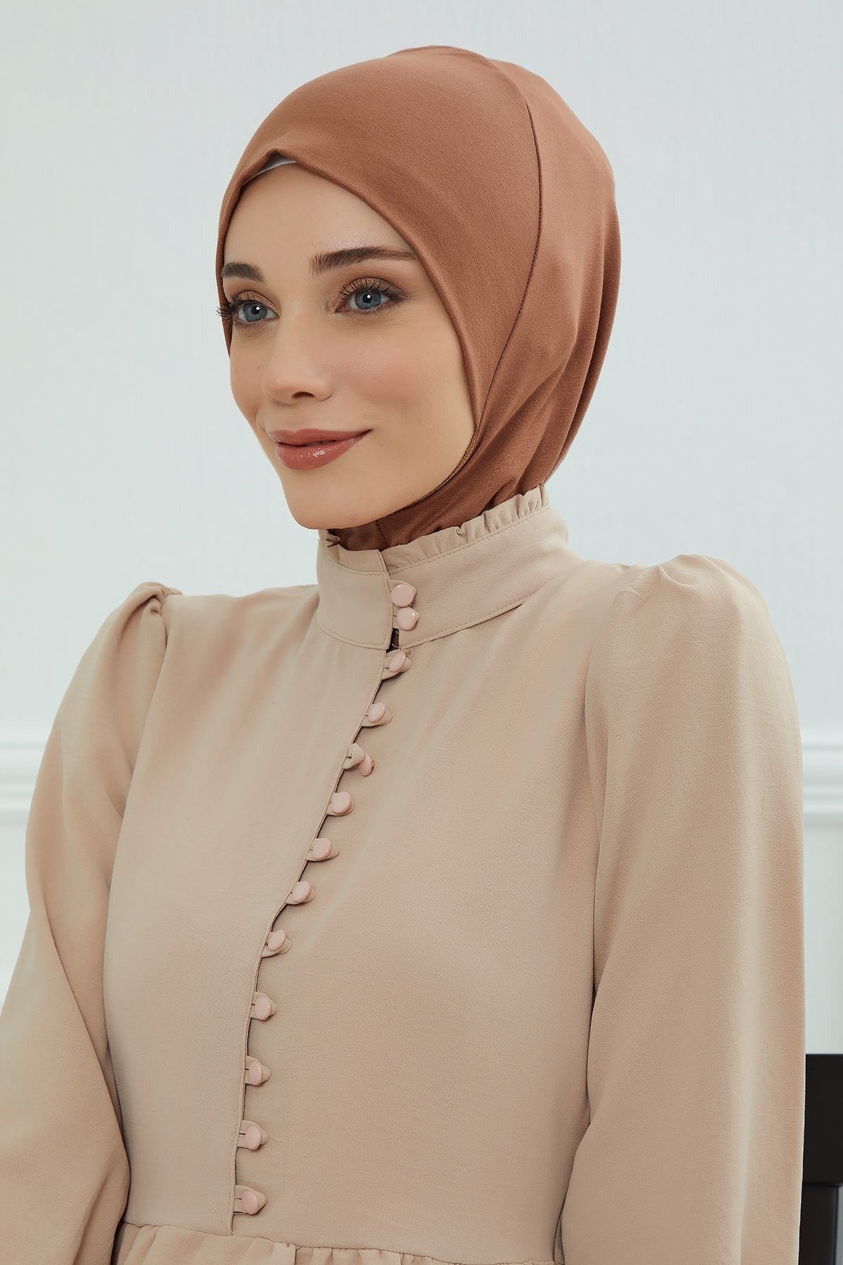 Easy Wear Instant Turban Bonnet for Women, Practical Inner Turban Cap, Quick Wear Instant Hijab Bonnet, Ready Hijab Head Wrap Under Cap,TB-5 Caramel Brown