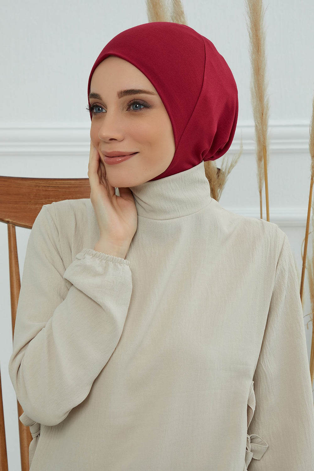 Easy Wear Instant Turban Bonnet for Women, Practical Inner Turban Cap, Quick Wear Instant Hijab Bonnet, Ready Hijab Head Wrap Under Cap,TB-5 Maroon