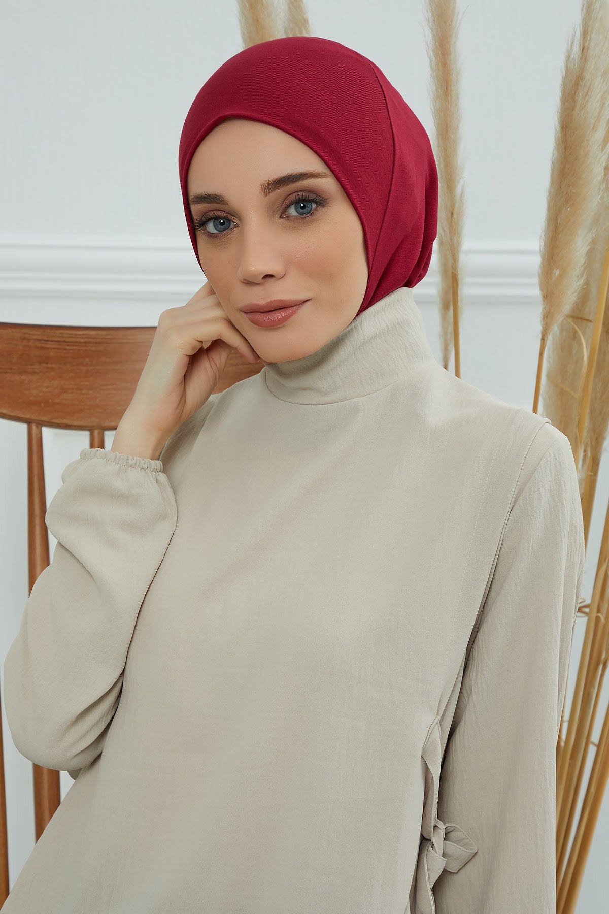 Easy Wear Instant Turban Bonnet for Women, Practical Inner Turban Cap, Quick Wear Instant Hijab Bonnet, Ready Hijab Head Wrap Under Cap,TB-5 Maroon