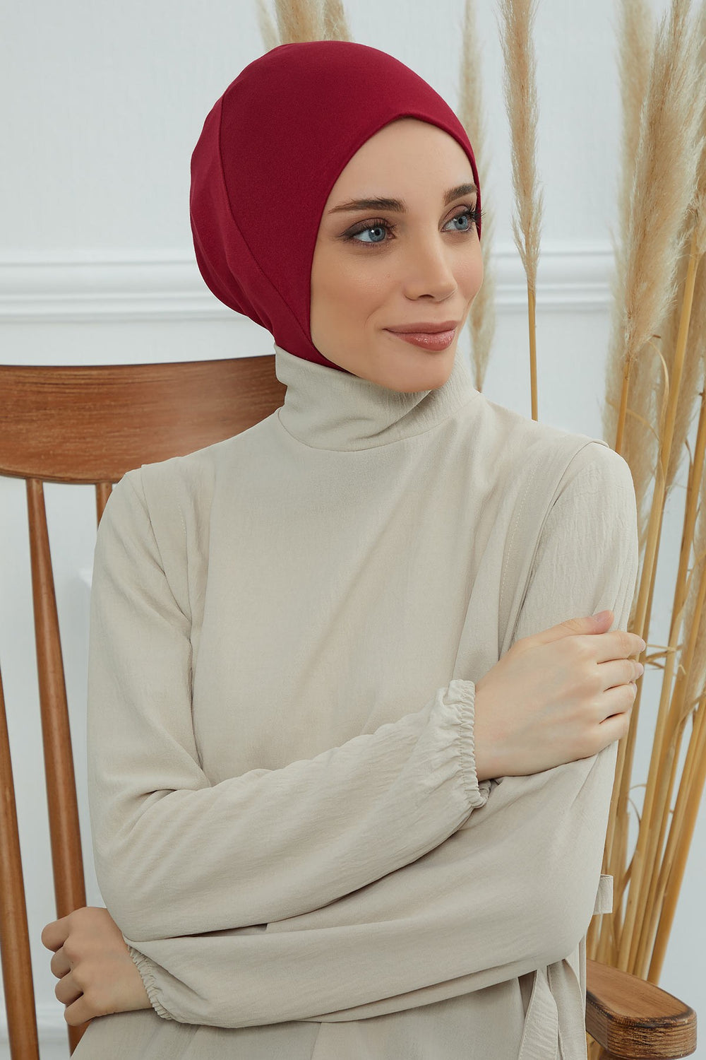 Easy Wear Instant Turban Bonnet for Women, Practical Inner Turban Cap, Quick Wear Instant Hijab Bonnet, Ready Hijab Head Wrap Under Cap,TB-5 Maroon