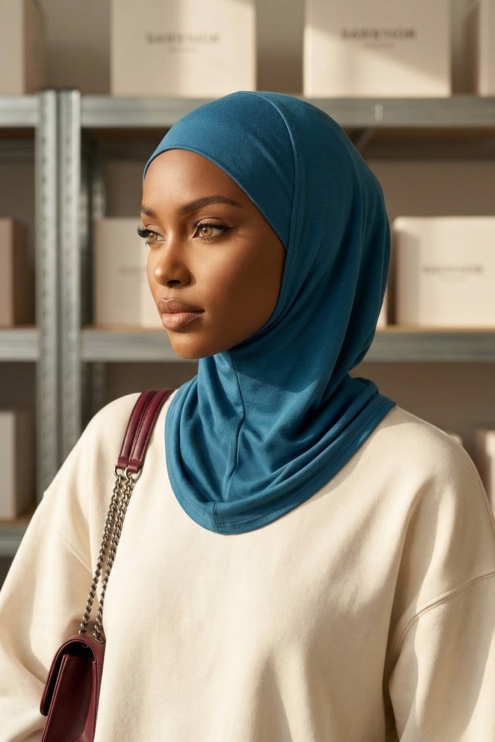 Easy Wear Instant Turban Bonnet for Women, Practical Inner Turban Cap, Quick Wear Instant Hijab Bonnet, Ready Hijab Head Wrap Under Cap,TB-5 Petrol Blue