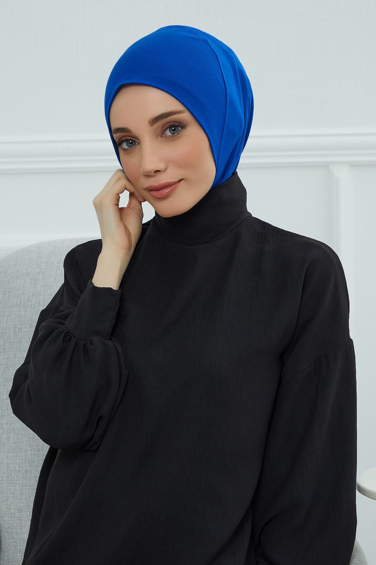 Easy Wear Instant Turban Bonnet for Women, Practical Inner Turban Cap, Quick Wear Instant Hijab Bonnet, Ready Hijab Head Wrap Under Cap,TB-5 Sax Blue