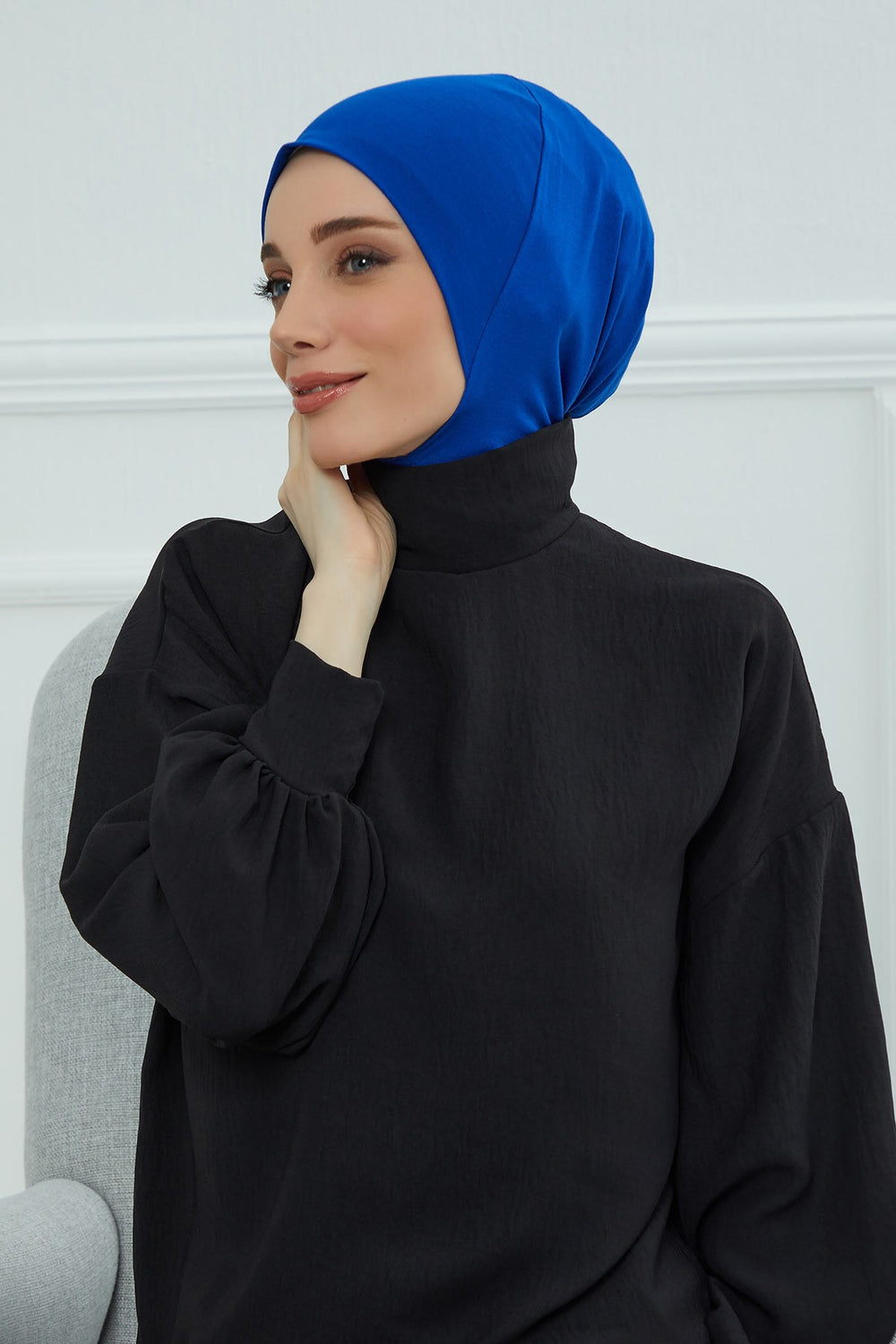 Easy Wear Instant Turban Bonnet for Women, Practical Inner Turban Cap, Quick Wear Instant Hijab Bonnet, Ready Hijab Head Wrap Under Cap,TB-5 Sax Blue