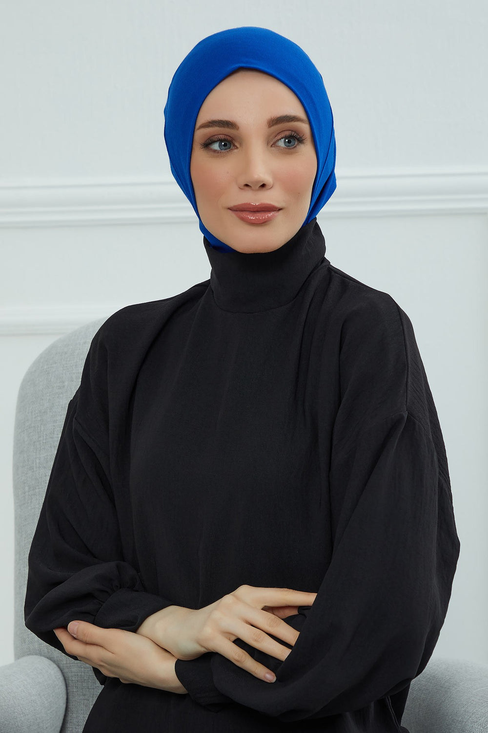 Easy Wear Instant Turban Bonnet for Women, Practical Inner Turban Cap, Quick Wear Instant Hijab Bonnet, Ready Hijab Head Wrap Under Cap,TB-5 Sax Blue