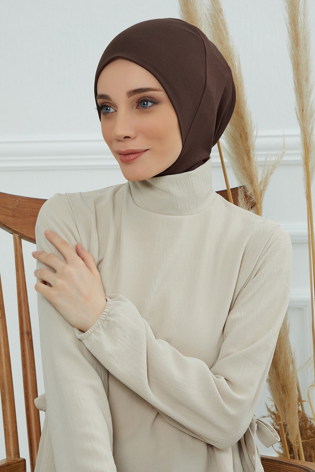 Easy Wear Instant Turban Bonnet for Women, Practical Inner Turban Cap, Quick Wear Instant Hijab Bonnet, Ready Hijab Head Wrap Under Cap,TB-5 Brown