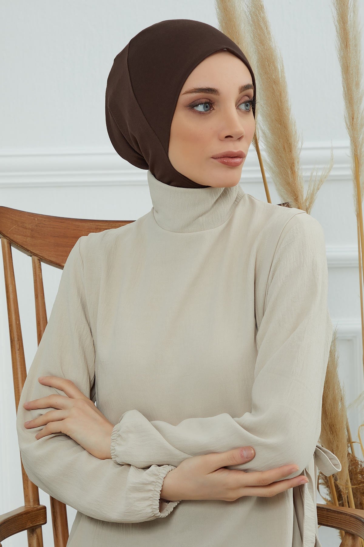 Easy Wear Instant Turban Bonnet for Women, Practical Inner Turban Cap, Quick Wear Instant Hijab Bonnet, Ready Hijab Head Wrap Under Cap,TB-5 Brown