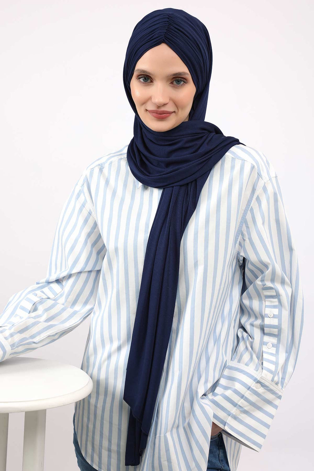 Effortless Instant Cotton Shawl for Women, Instant Cotton Lightweight Hijab Headscarf, Comfortable and Large Women Hijab Shawl,CPS-44 Navy Blue