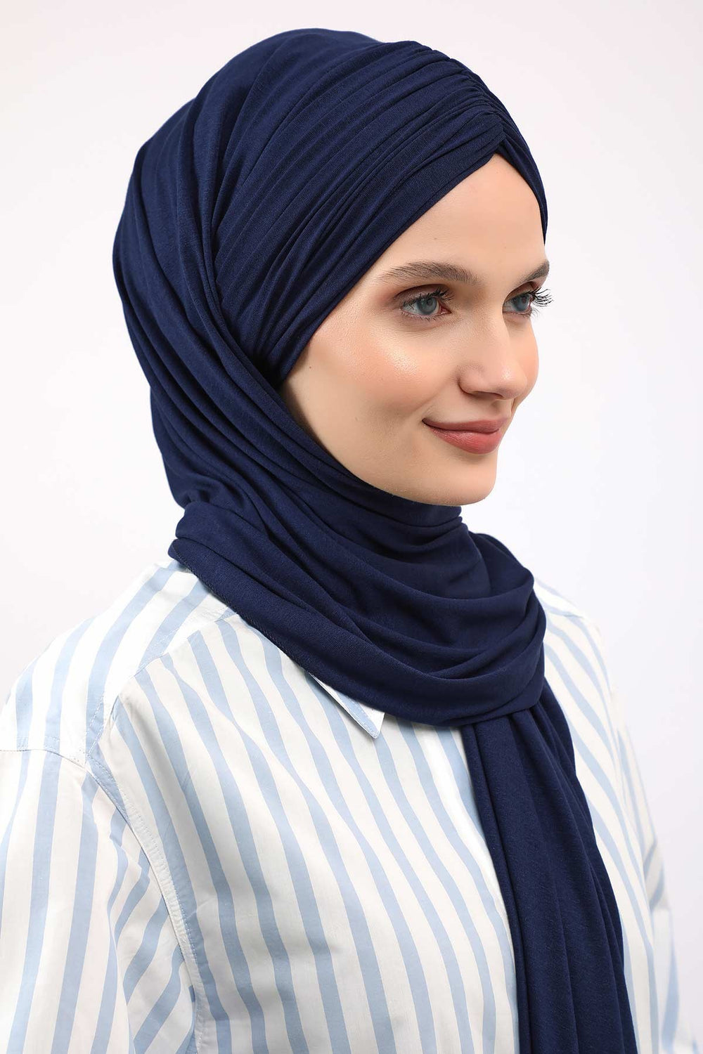Effortless Instant Cotton Shawl for Women, Instant Cotton Lightweight Hijab Headscarf, Comfortable and Large Women Hijab Shawl,CPS-44 Navy Blue