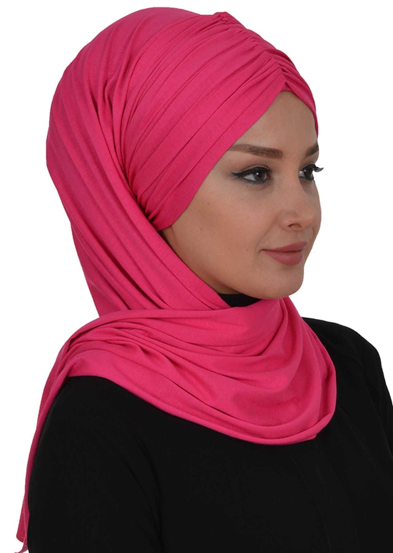 Effortless Instant Cotton Shawl for Women, Instant Cotton Lightweight Hijab Headscarf, Comfortable and Large Women Hijab Shawl,CPS-44 Fuchsia