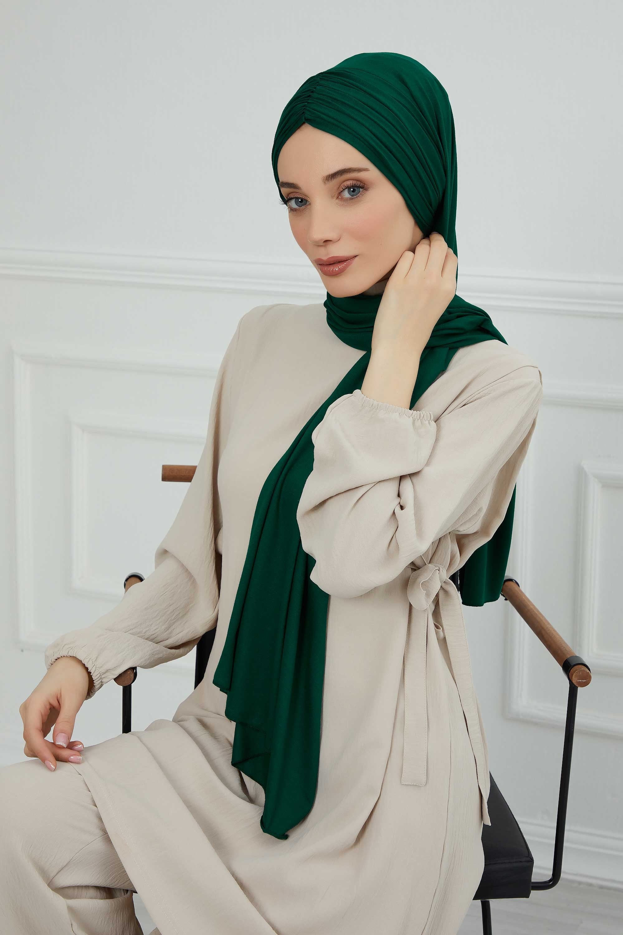 Effortless Instant Cotton Shawl for Women, Instant Cotton Lightweight Hijab Headscarf, Comfortable and Large Women Hijab Shawl,CPS-44 Green