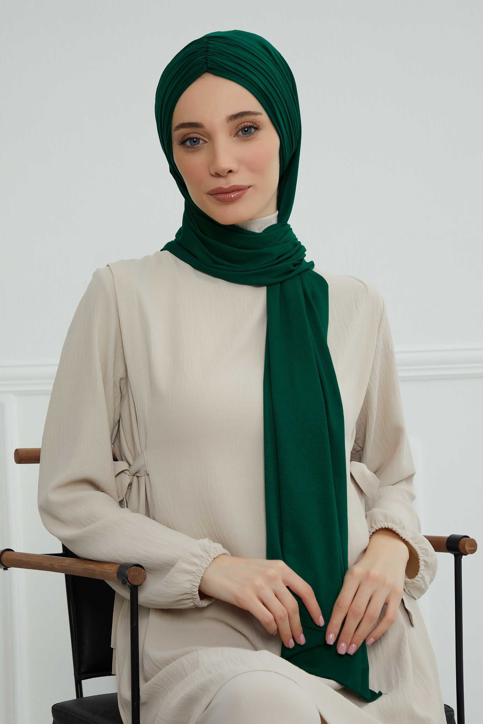 Effortless Instant Cotton Shawl for Women, Instant Cotton Lightweight Hijab Headscarf, Comfortable and Large Women Hijab Shawl,CPS-44 Green