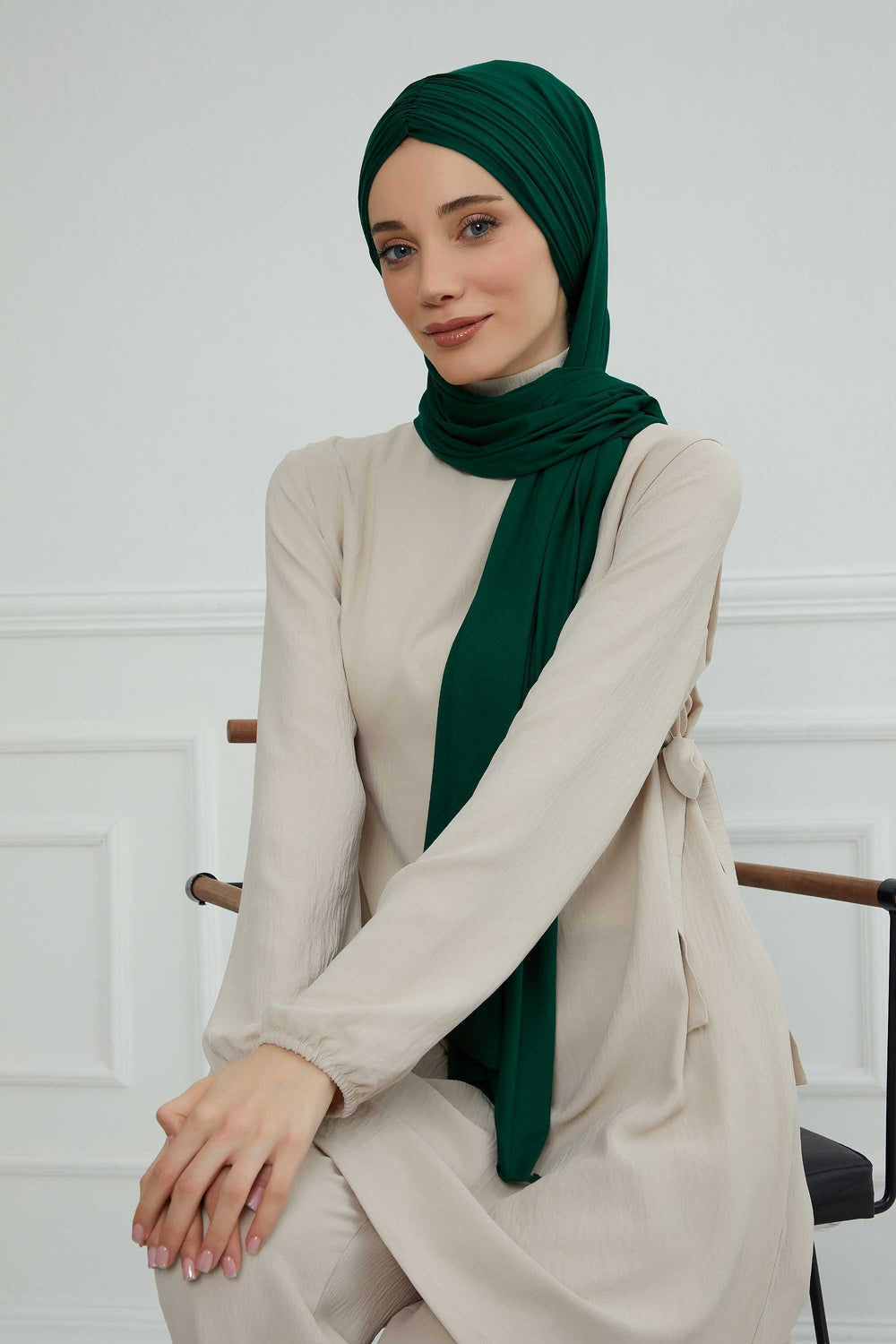 Effortless Instant Cotton Shawl for Women, Instant Cotton Lightweight Hijab Headscarf, Comfortable and Large Women Hijab Shawl,CPS-44 Green