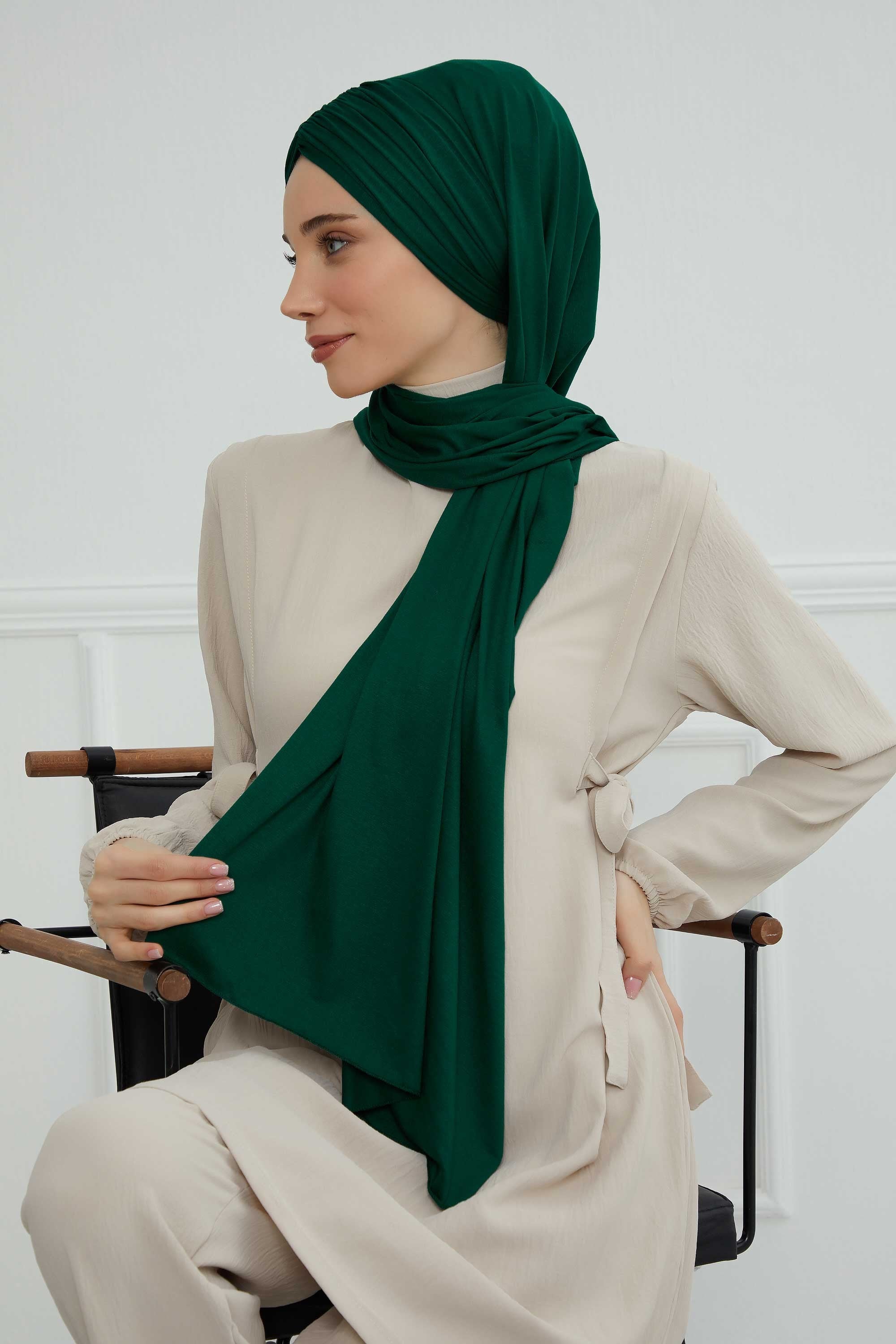Effortless Instant Cotton Shawl for Women, Instant Cotton Lightweight Hijab Headscarf, Comfortable and Large Women Hijab Shawl,CPS-44 Green