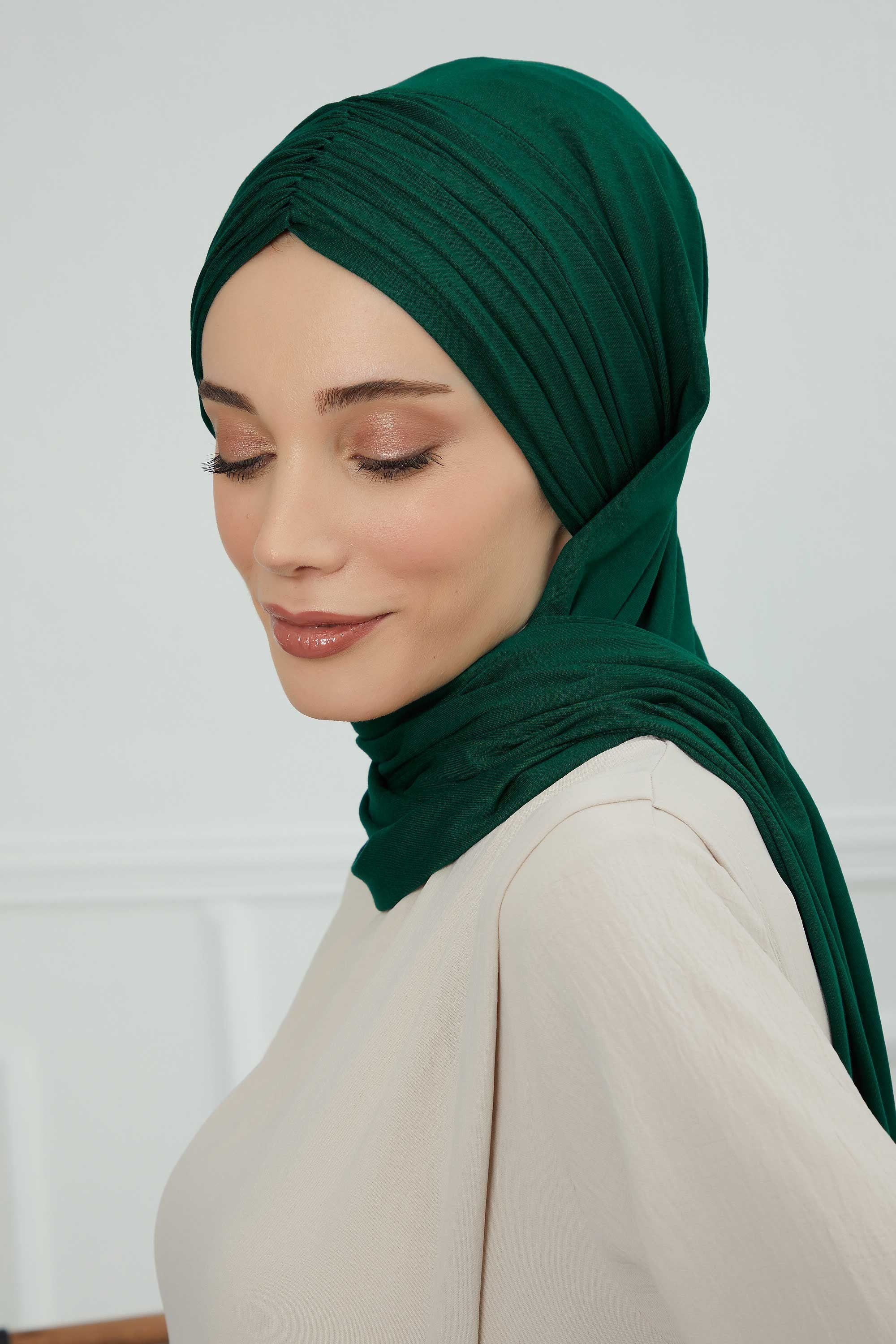 Effortless Instant Cotton Shawl for Women, Instant Cotton Lightweight Hijab Headscarf, Comfortable and Large Women Hijab Shawl,CPS-44 Green