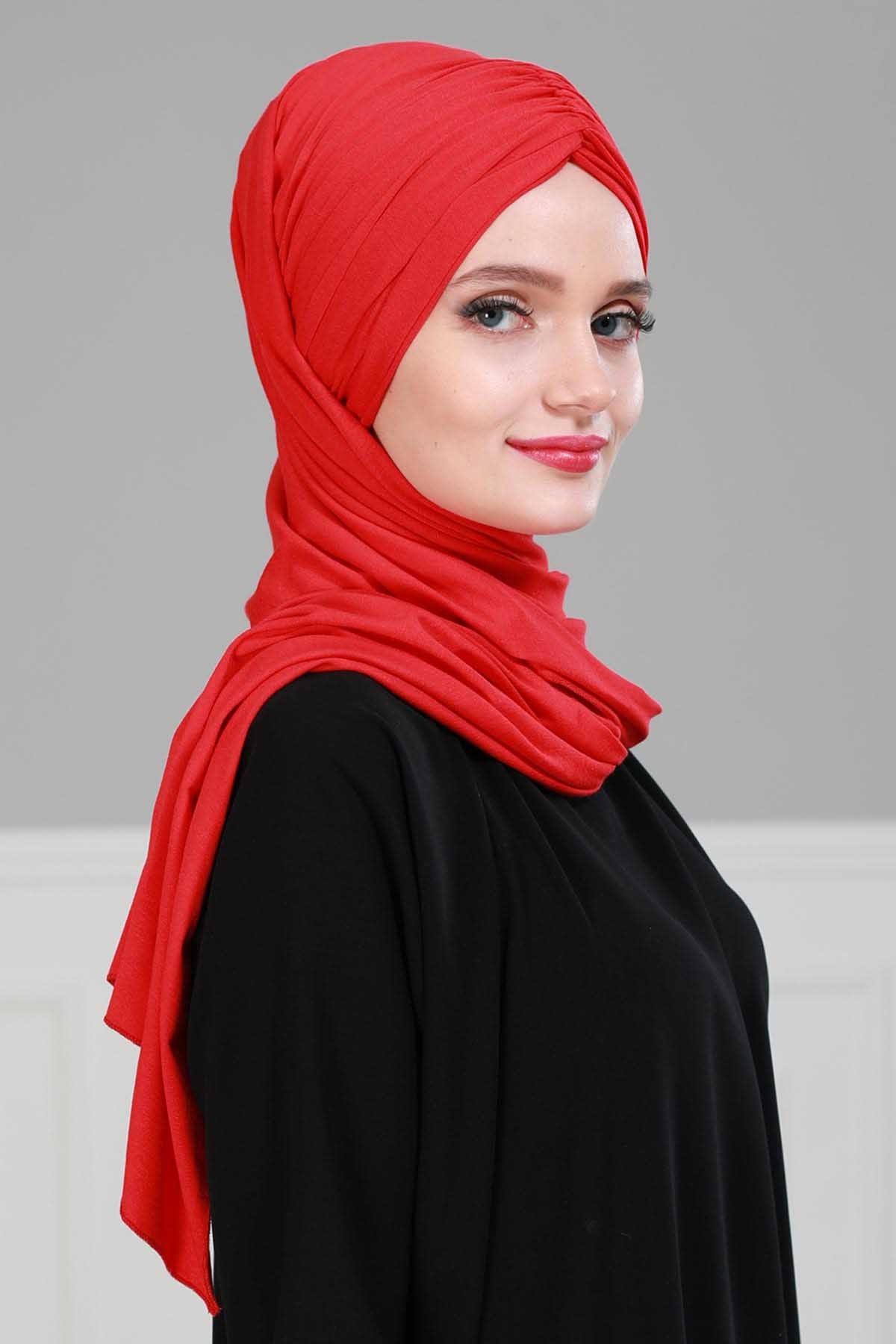 Effortless Instant Cotton Shawl for Women, Instant Cotton Lightweight Hijab Headscarf, Comfortable and Large Women Hijab Shawl,CPS-44 Red