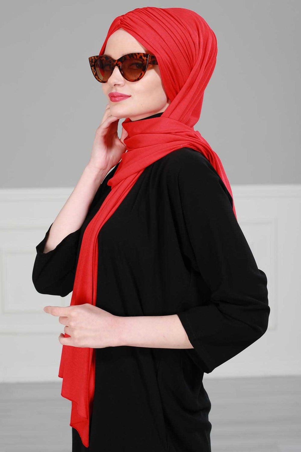 Effortless Instant Cotton Shawl for Women, Instant Cotton Lightweight Hijab Headscarf, Comfortable and Large Women Hijab Shawl,CPS-44 Red