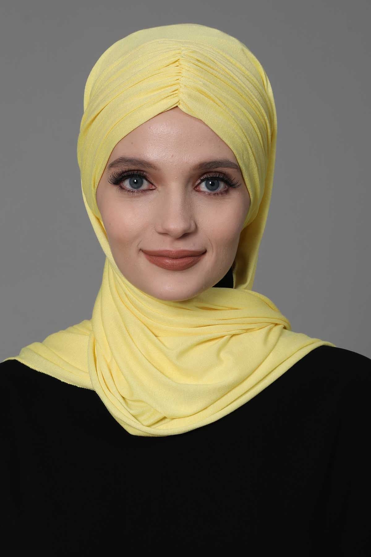 Effortless Instant Cotton Shawl for Women, Instant Cotton Lightweight Hijab Headscarf, Comfortable and Large Women Hijab Shawl,CPS-44 Yellow