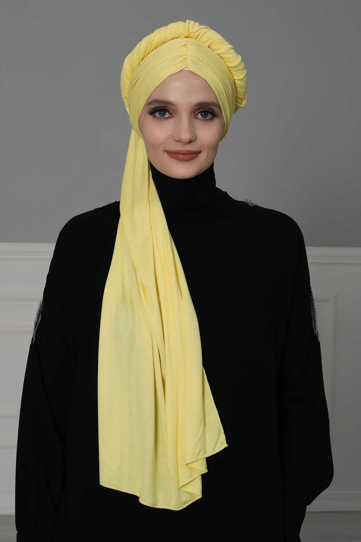 Effortless Instant Cotton Shawl for Women, Instant Cotton Lightweight Hijab Headscarf, Comfortable and Large Women Hijab Shawl,CPS-44 Yellow