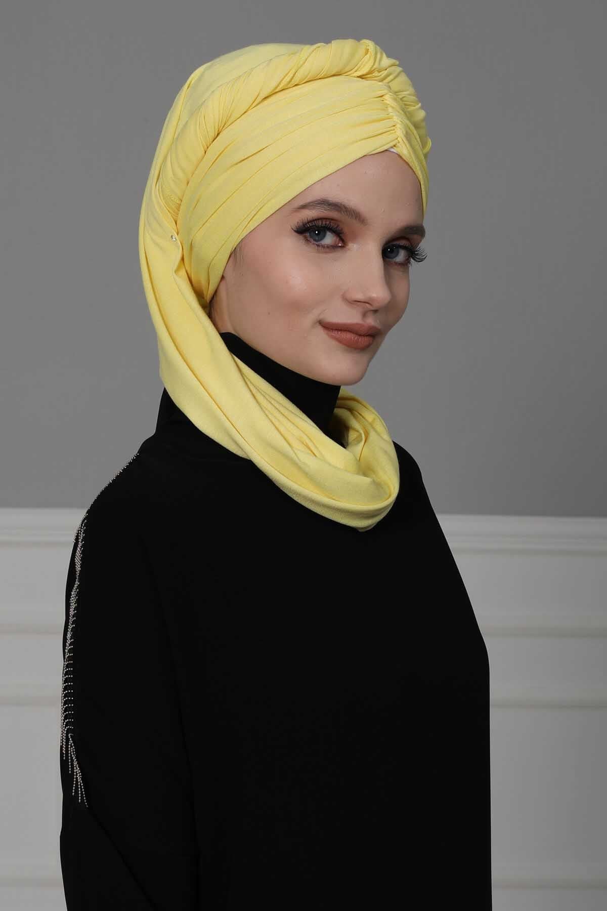 Effortless Instant Cotton Shawl for Women, Instant Cotton Lightweight Hijab Headscarf, Comfortable and Large Women Hijab Shawl,CPS-44 Yellow