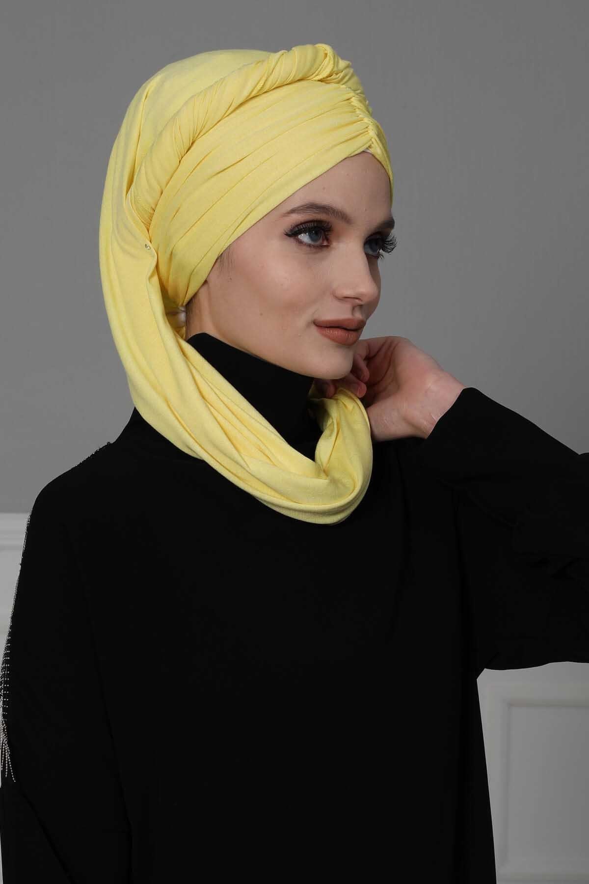 Effortless Instant Cotton Shawl for Women, Instant Cotton Lightweight Hijab Headscarf, Comfortable and Large Women Hijab Shawl,CPS-44 Yellow