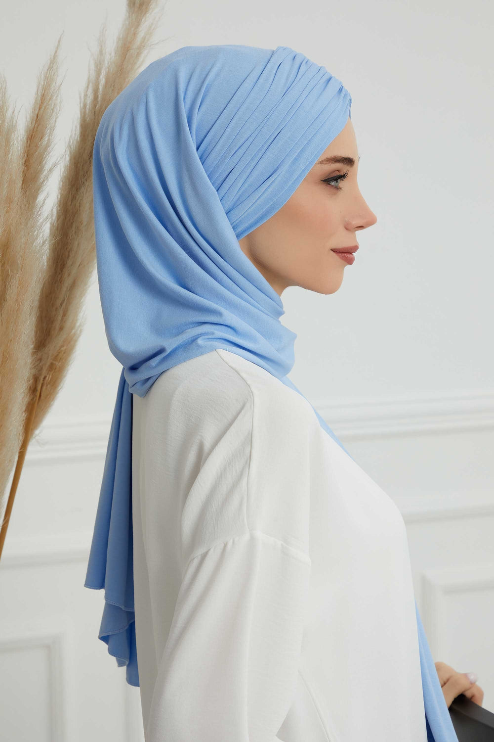 Effortless Instant Cotton Shawl for Women, Instant Cotton Lightweight Hijab Headscarf, Comfortable and Large Women Hijab Shawl,CPS-44 Blue
