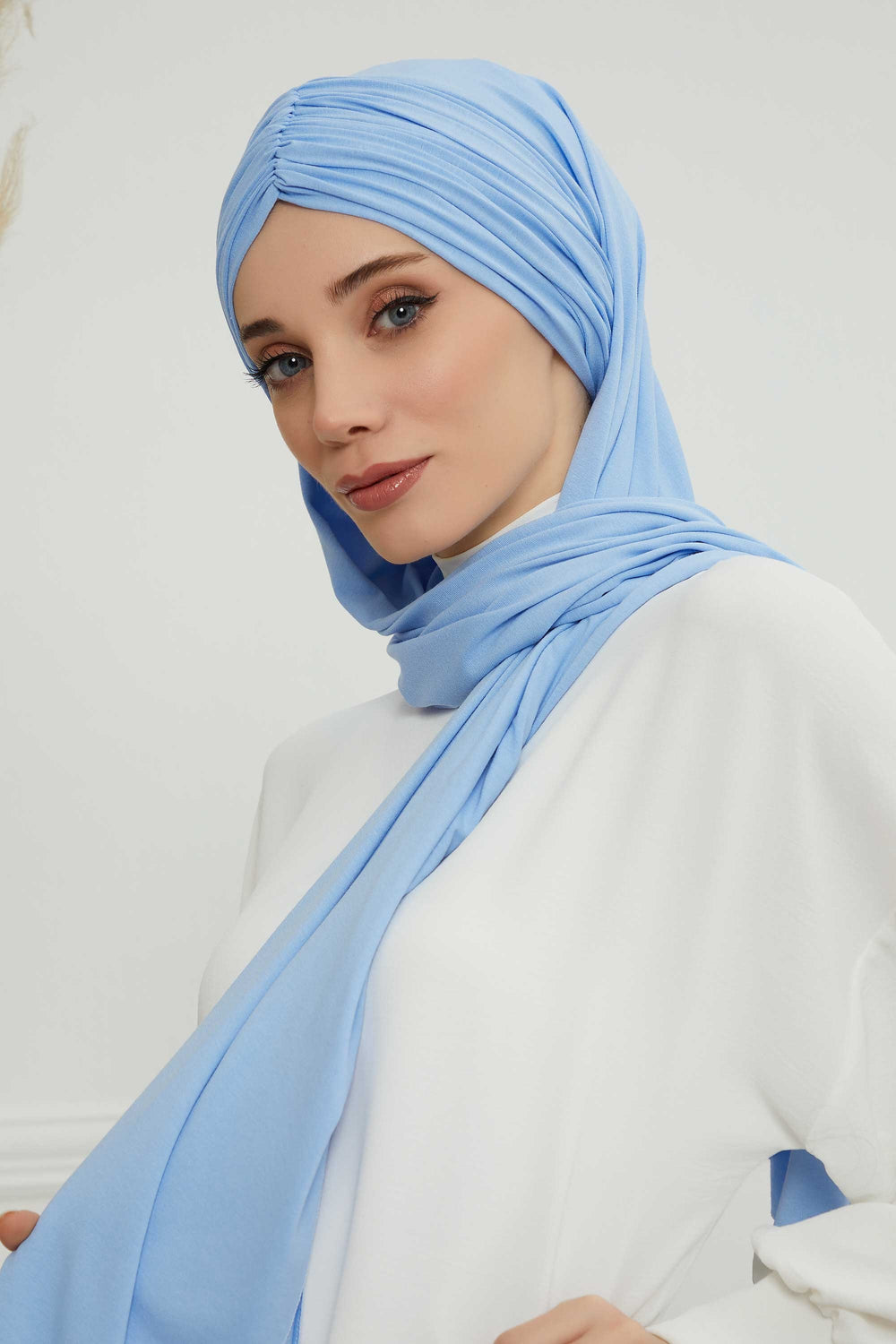 Effortless Instant Cotton Shawl for Women, Instant Cotton Lightweight Hijab Headscarf, Comfortable and Large Women Hijab Shawl,CPS-44 Blue