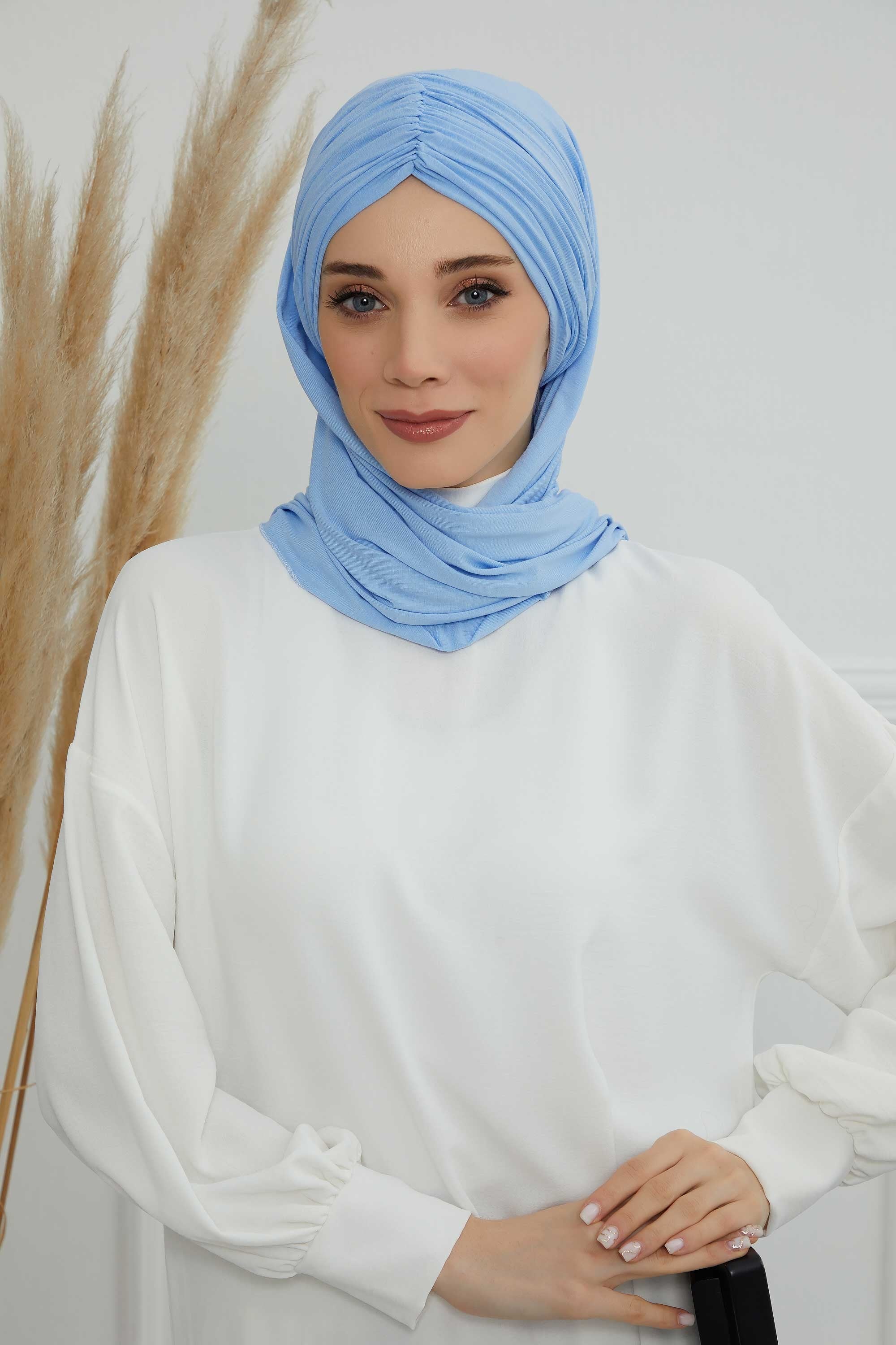 Effortless Instant Cotton Shawl for Women, Instant Cotton Lightweight Hijab Headscarf, Comfortable and Large Women Hijab Shawl,CPS-44 Blue
