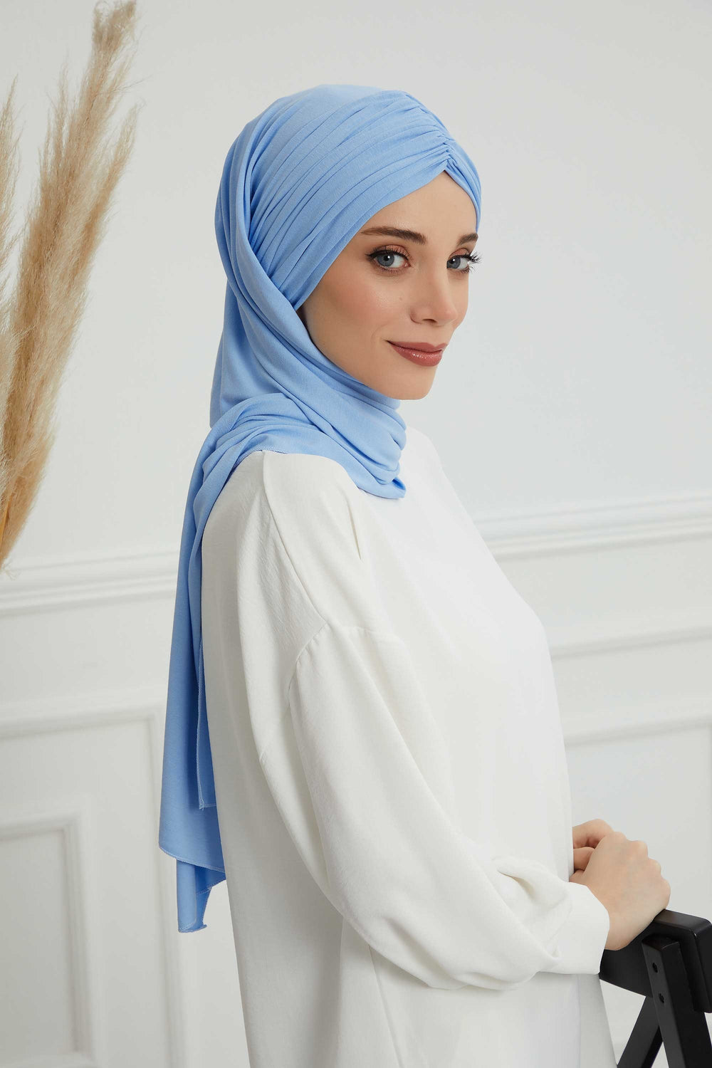 Effortless Instant Cotton Shawl for Women, Instant Cotton Lightweight Hijab Headscarf, Comfortable and Large Women Hijab Shawl,CPS-44 Blue