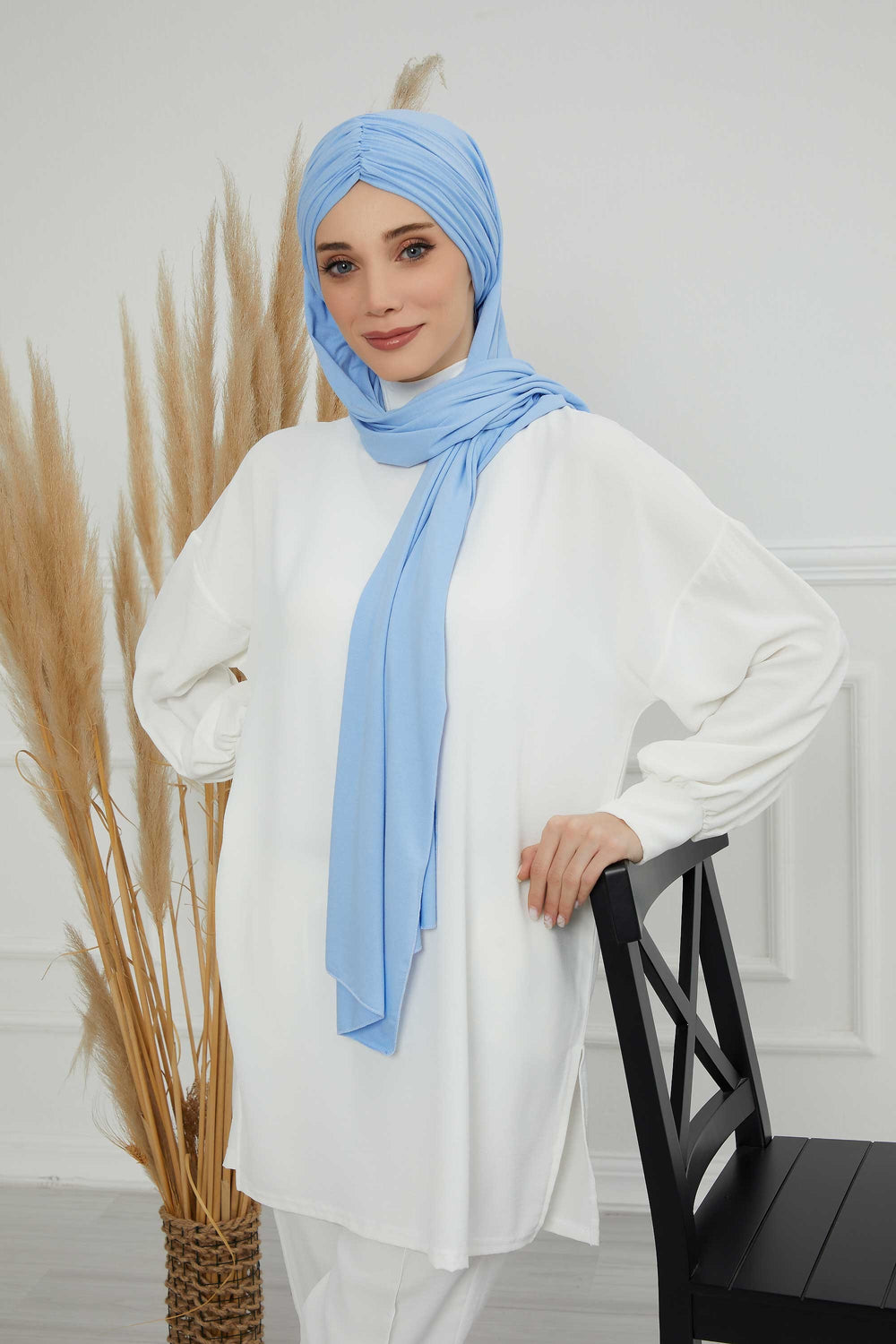 Effortless Instant Cotton Shawl for Women, Instant Cotton Lightweight Hijab Headscarf, Comfortable and Large Women Hijab Shawl,CPS-44 Blue